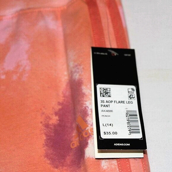 Adidas Girls’ Flare Leg Pants - Size 14 - NWT - Peach Tie-Dye - Picture 2 of 7